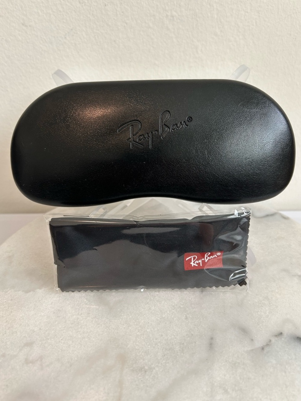 Ray-Ban Black Leatherette Glasses Hard Case w/ New Sealed Micro Fiber Cloth